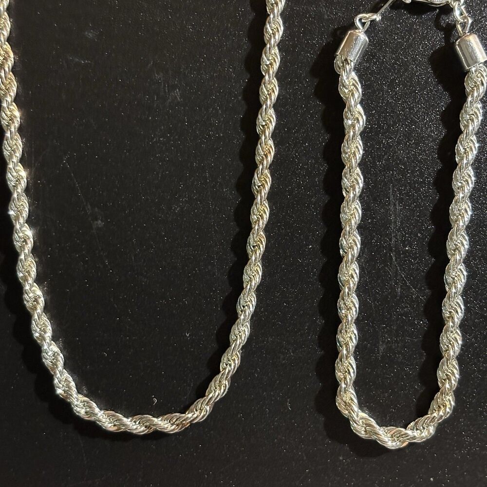MONET Silver Tone Twisted Rope Chain Necklace & Bracelet 18” & 6” Classic VNTG - Picture 2 of 5